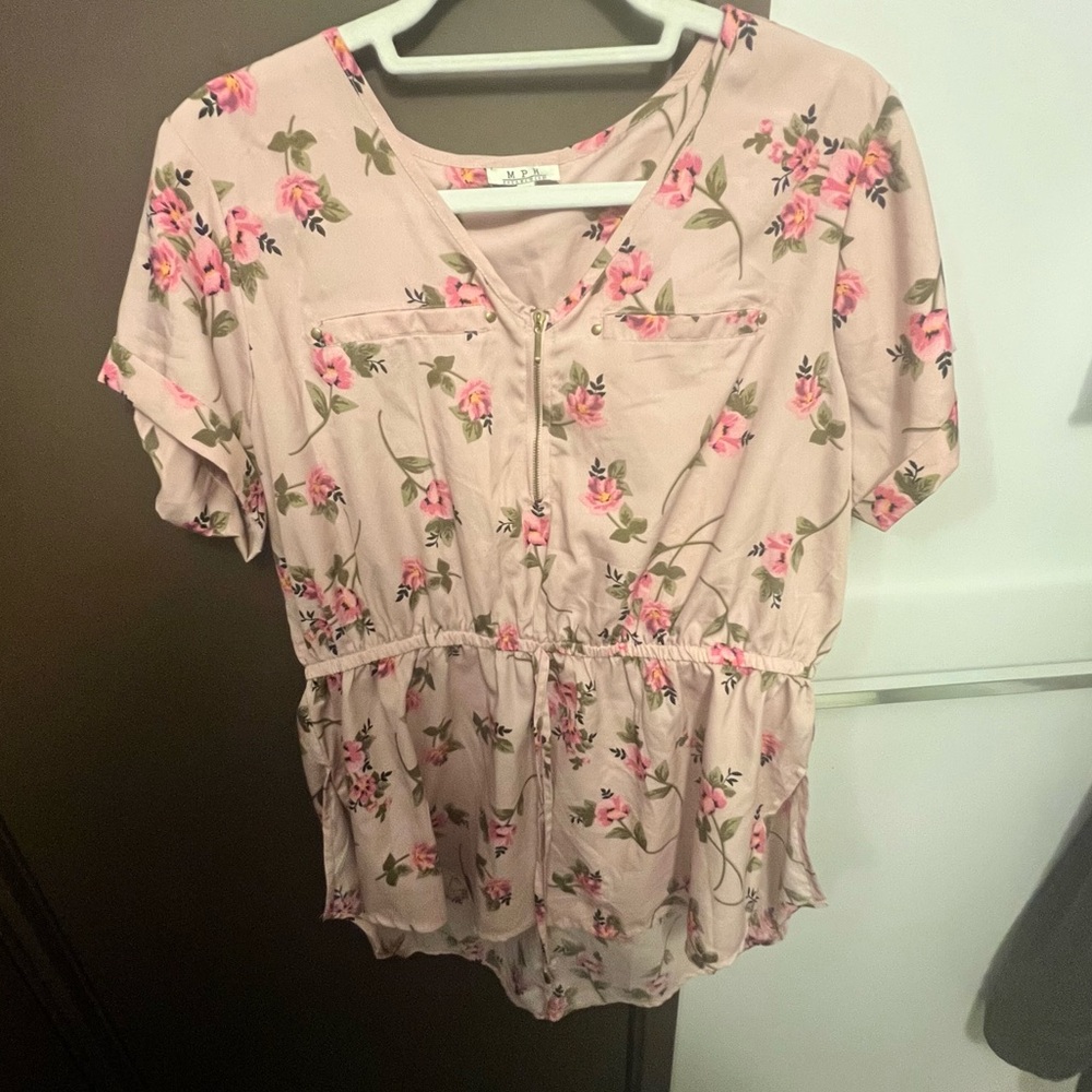 MPH Collection pink floral blouse Large L